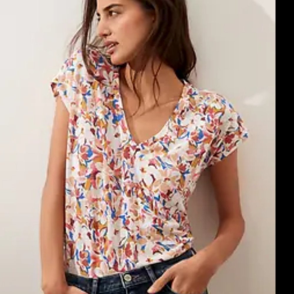 BANANA REPUBLIC FACTORY LINEN BLEND FLORAL SHOULDER TOP - XS